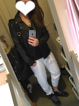「カッコイイ女子」｜「アイテム（ライダースジャケット）」を使った、shinyan22さん（レディース・152cm）の春コーディネート