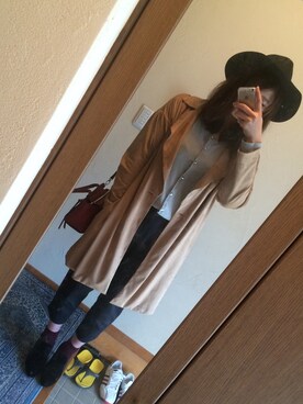 「GU（ジーユー）のアイテム（その他アウター、ベージュ系）」を使った、ふうさん（レディース・170cm）の秋コーディネート