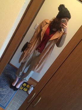 「GU（ジーユー）のアイテム（その他アウター、ベージュ系）」を使った、ふうさん（レディース・170cm）の冬コーディネート