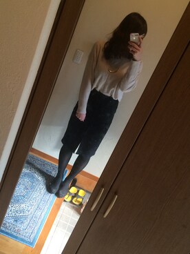 「GU（ジーユー）のアイテム（スカート、ブルー系）」を使った、ふうさん（レディース・170cm）の冬コーディネート