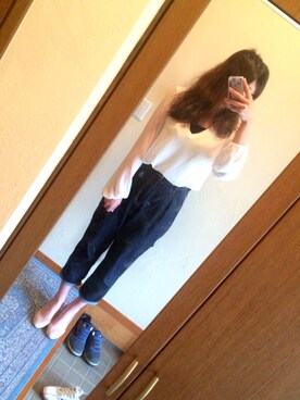 「GU（ジーユー）のアイテム（デニムパンツ、ブルー系）」を使った、ふうさん（レディース・170cm）の春コーディネート