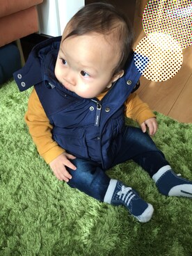 「9ヶ月」｜「アイテム（ダウンベスト）」を使った、Taytayさん（キッズ・70cm）の冬コーディネート
