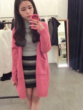 「アイテム（ピーコート、ピンク系）」を使った、Carinaさん（レディース・165cm）の冬コーディネート