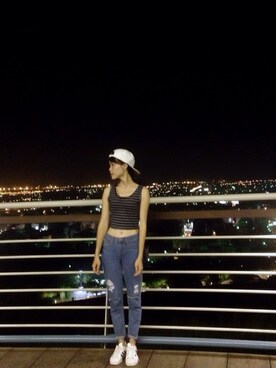 「OVERKILL inc.（オーバーキル）のアイテム（キャップ）」を使った、Carinaさん（レディース・165cm）の夏コーディネート