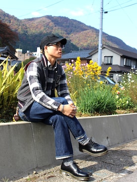 「Pherrow's（フェローズ）のアイテム（ベスト）」を使った、510さん（メンズ・167cm）の秋コーディネート