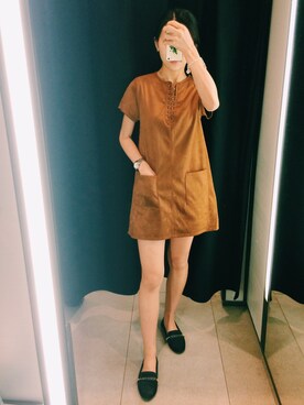 「アイテム（ドレス、ブラウン系）」を使った、emviaさん（レディース・156cm）の秋コーディネート