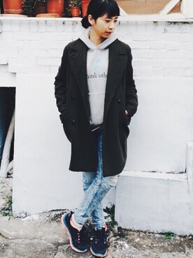 「PULL&BEAR（プルアンドベア）のアイテム（チェスターコート）」を使った、eRIKAさん（レディース・157cm）の冬コーディネート