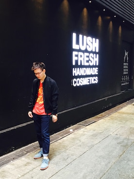 「IZZUE（イズゥー）のアイテム（ノーカラージャケット、ブラック系）」を使った、ring9504さん（メンズ）の夏コーディネート