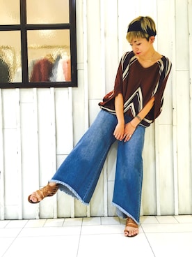 「アイテム（トップス、ブラウン系）」を使った、osmosis名古屋 yukaさん（レディース・160cm）の夏コーディネート