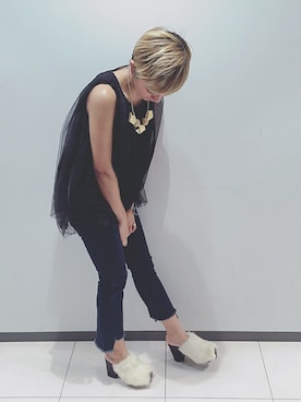 「ファーサンダル」｜osmosis名古屋 yukaさん（レディース・160cm）の夏コーディネート