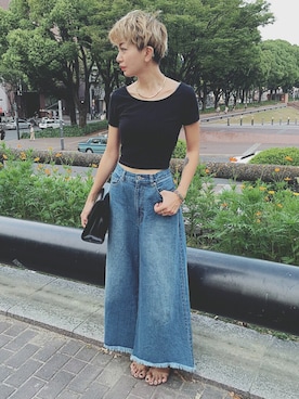 「American Apparel（アメリカンアパレル）のアイテム（Tシャツ/カットソー）」を使った、osmosis名古屋 yukaさん（レディース・160cm）の夏コーディネート