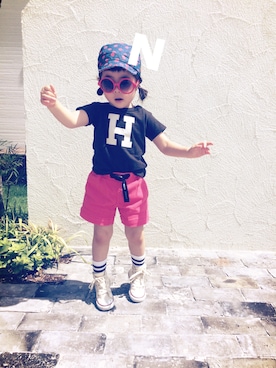 「OUTLET（アウトレット）のアイテム（帽子）」を使った、nicoさん（キッズ・90cm）の夏コーディネート