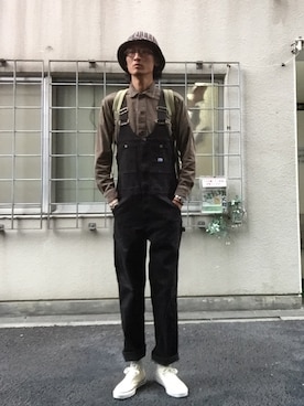 「アイテム（オールインワン・サロペット）」を使った、将軍さん（メンズ・188cm）の秋コーディネート