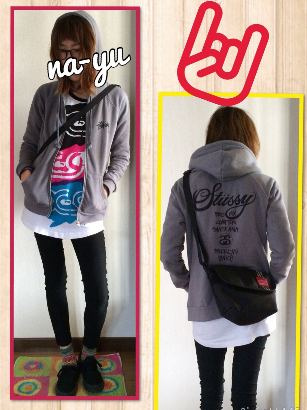 「パーカー、x-girl、スニーカー」｜「X-girlのアイテム（Tシャツ/カットソー、ホワイト系）」を使った、na-yuさん（レディース・160cm）の秋コーディネートの1枚目の写真