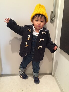 「インディゴデニム」｜「アイテム（サロペット/オーバーオール）」を使った、yumom2012さん（キッズ・90cm）の冬コーディネート