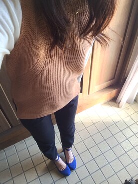 「しまむら（シマムラ）のアイテム（ニット/セーター、オレンジ系）」を使った、えりえもんさん（レディース・166cm）の冬コーディネート
