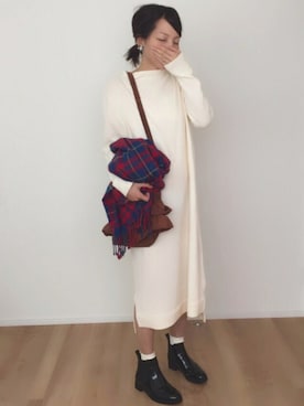 「ロングニットワンピ」｜ます。さん（レディース・164cm）の秋コーディネート