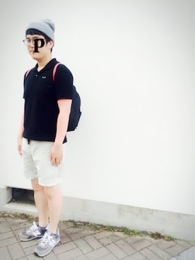 「膝上ショーツ」｜「アイテム（ニットキャップ/ビーニー）」を使った、ぺっちさん（メンズ・173cm）の春コーディネート