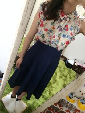 「LOWRYS FARM（ローリーズファーム）の★大人気ベーシックシリーズ★カットフレアミディスカート 544339（Skirt、ブルー系）」を使った、   a-saさん（レディース・160cm）の夏コーディネート