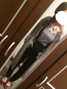 「Rirandture（リランドチュール）の編上げハイウエストデニム（Denim pants、ブルー系）」を使った、   a-saさん（レディース・160cm）の冬コーディネート