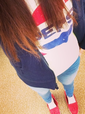 「アイテム（マウンテンパーカー、ブルー系）」を使った、♡미키♡さん（レディース・165cm）の秋コーディネート