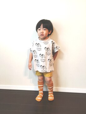 「The Animals Observatoryのアイテム（Tシャツ/カットソー、ホワイト系）」を使った、iorinrinさん（キッズ）の春コーディネート