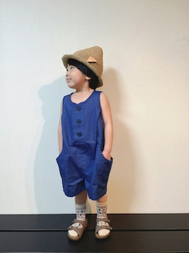 「nunuforme（ヌヌ）のアイテム（サロペット/オーバーオール、ブルー系）」を使った、iorinrinさん（キッズ）の春コーディネート