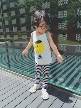 「petit main（プティマイン）のアイテム（シューズ）」を使った、iorinrinさん（キッズ・90cm）の夏コーディネート