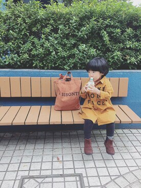 「tiny cottonsのアイテム（ワンピース、ブラウン系）」を使った、iorinrinさん（キッズ）の秋コーディネート