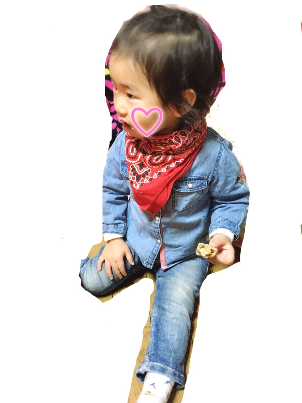 「キッズファッション、キッズコーデ、デニムオンデニム、ウエスタンスタイル、女の子、1歳10ヶ月」｜「ZARA KIDSのアイテム（シャツ/ブラウス、ブルー系）」を使った、Kiichan👸🏼さん（キッズ・80cm）の冬コーディネートの1枚目の写真