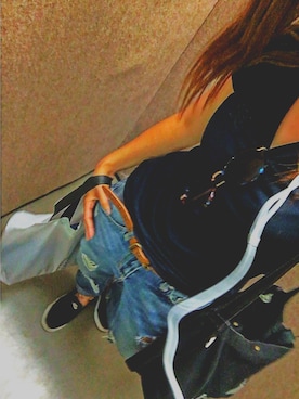 「Cook jeansのアイテム（Tシャツ/カットソー、ブルー系）」を使った、ogaさん（レディース・158cm）の秋コーディネート