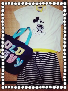 「Heather（ヘザー）のフロッキーアソートＴシャツ半袖（トップス、ホワイト系）」を使った、mo-coさん（レディース・160cm）の夏コーディネート