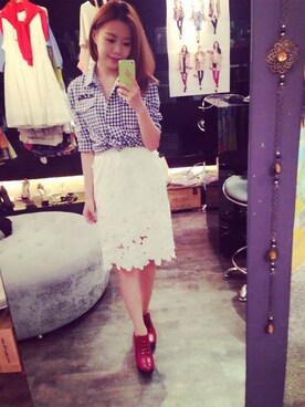 「skirt」｜「アイテム（ブーティ）」を使った、Hsuanさん（レディース・156cm）の夏コーディネート