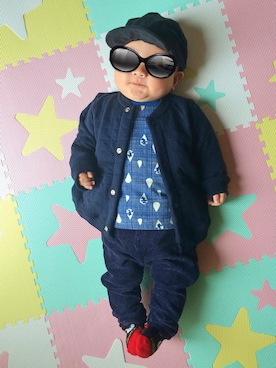 「PETIT BATEAU（プチバトー）のアイテム（ブルゾン）」を使った、nachiさん（キッズ・70cm）の秋コーディネート