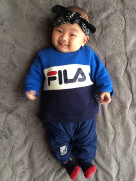 「FILA（フィラ）のアイテム（パンツ）」を使った、nachiさん（キッズ・70cm）の冬コーディネート