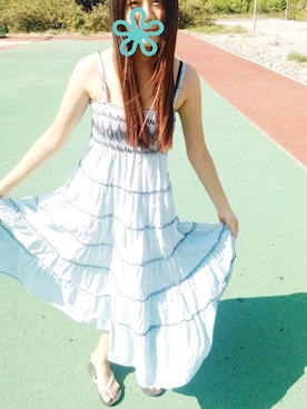 「loveのアイテム（ワンピース、ブルー系）」を使った、Abby Zhangさん（レディース・160cm）の春コーディネート