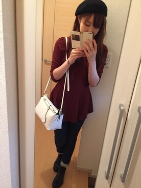「ぺプラムトップス」｜「アイテム（ハンチング/ベレー帽）」を使った、huutenさん（レディース・159cm）の秋コーディネート