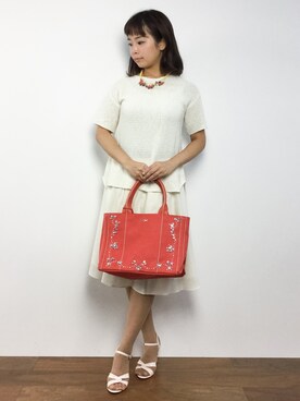 「アイテム（トートバッグ、オレンジ系）」を使った、ゆか☺︎さん（レディース・154cm）の夏コーディネート