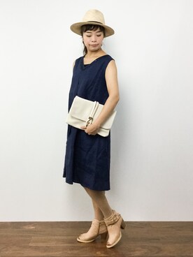 「麦わら帽子」｜「アイテム（ブーティ）」を使った、ゆか☺︎さん（レディース・154cm）の夏コーディネート