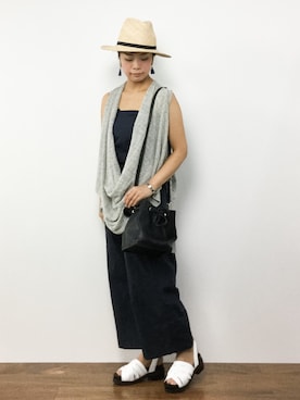 「ジレ」｜「アイテム（つなぎ/オールインワン）」を使った、ゆか☺︎さん（レディース・154cm）の夏コーディネート