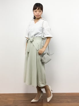 「Noble（ノーブル）のチノクロスフレアスカート◆（スカート）」を使った、ゆか☺︎さん（レディース・154cm）の夏コーディネート