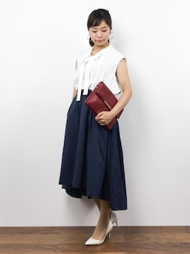 「ボウタイブラウス」｜ゆか☺︎さん（レディース・154cm）の夏コーディネート