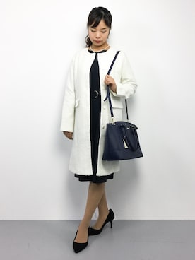 「ツイードコート」｜「アイテム（ステンカラーコート）」を使った、ゆか☺︎さん（レディース・154cm）の秋コーディネート