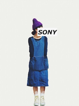 「KAPITAL」｜「アイテム（ニットキャップ/ビーニー）」を使った、SONYさん（レディース・161cm）の春コーディネート