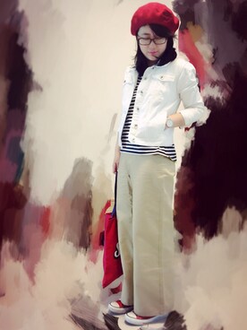 「stradivarius（ストラディバリウス）のアイテム（デニムジャケット）」を使った、Candiceさん（レディース・160cm）の春コーディネート