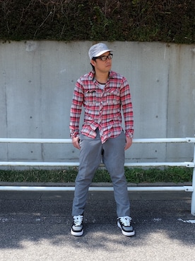 「tk.TAKEO KIKUCHI（ティーケータケオキクチ）のアイテム（キャップ）」を使った、Michinori Fujishiroさん（メンズ・175cm）の春コーディネート