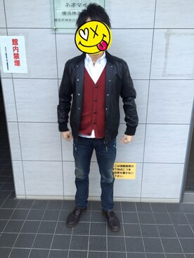 「ADAM ET ROPE'（アダムエロペ）のアイテム（ライダースジャケット）」を使った、choroさん（メンズ・171cm）の冬コーディネート