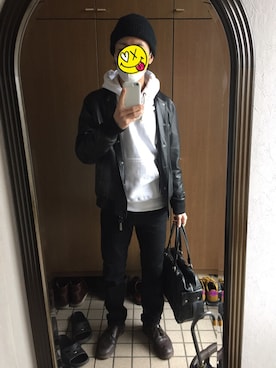 「ADAM ET ROPE'（アダムエロペ）のアイテム（ライダースジャケット）」を使った、choroさん（メンズ・171cm）の春コーディネート