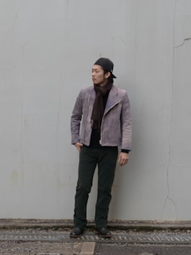 「アイテム（ライダースジャケット）」を使った、TEJIEさん（メンズ・180cm・20代）の冬コーディネート