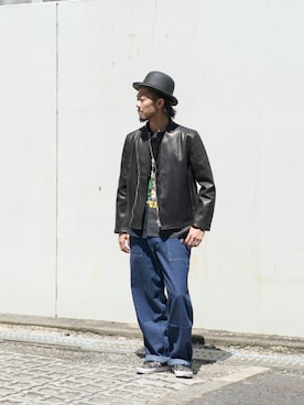 「アイテム（ライダースジャケット）」を使った、TEJIEさん（メンズ・180cm・20代）の夏コーディネート